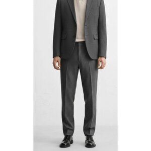 Zara Mens Suit Pants EU 42 US 32 Gray Textured Slim Fit Tapered 4260/418 NWT